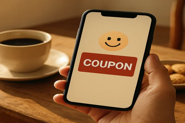 Celular mostrando notificação de cupom de desconto