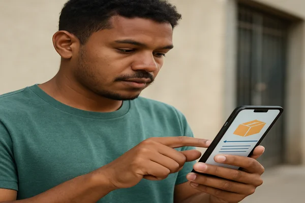 Pessoa verificando entrega no celular