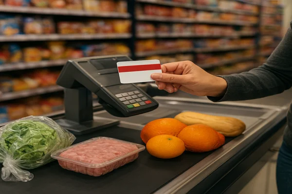 Pessoa comemorando economia online