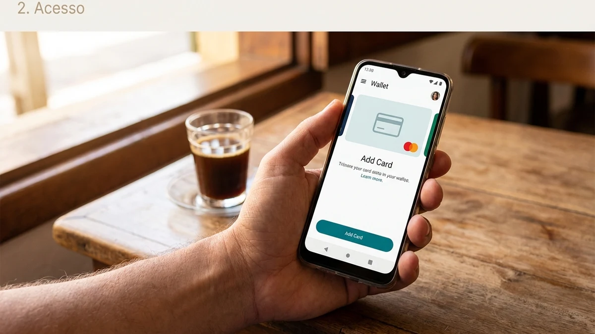 Mão segurando celular Android com Carteira do Google aberta