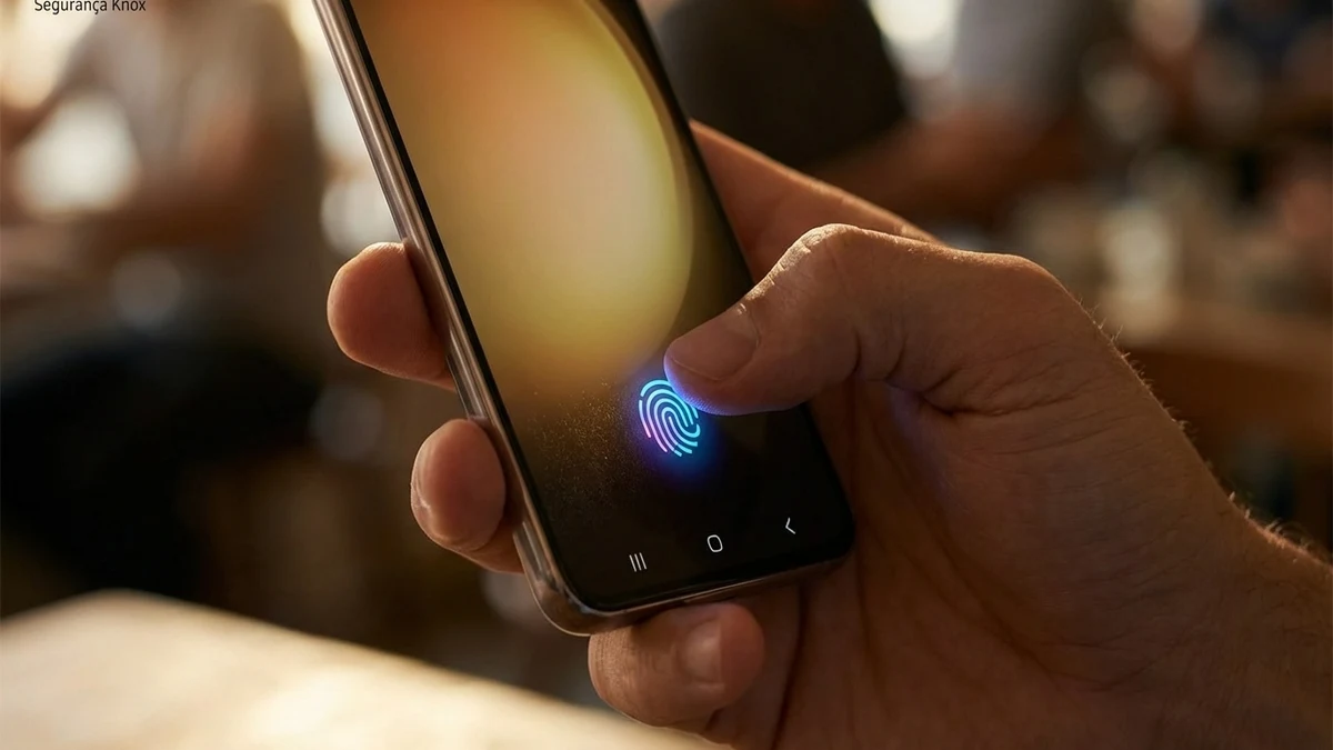 Pessoa usando celular Samsung Galaxy para pagar por aproximação no dia a dia