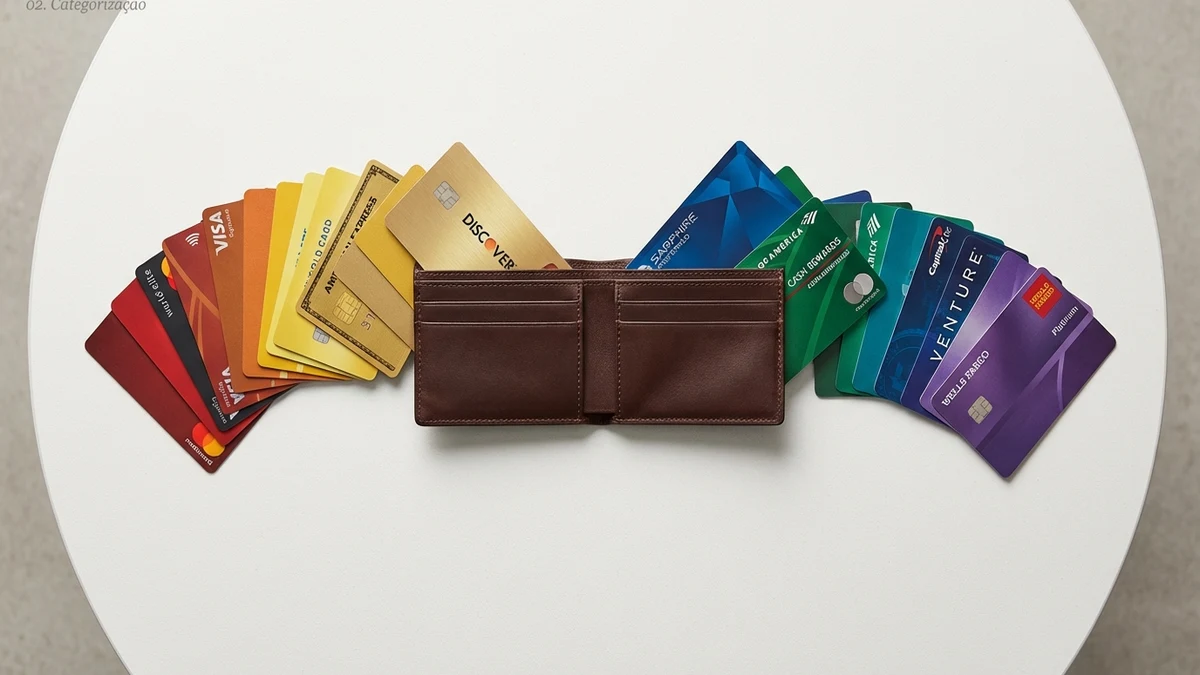 Cartões organizados com adesivos coloridos para identificação rápida