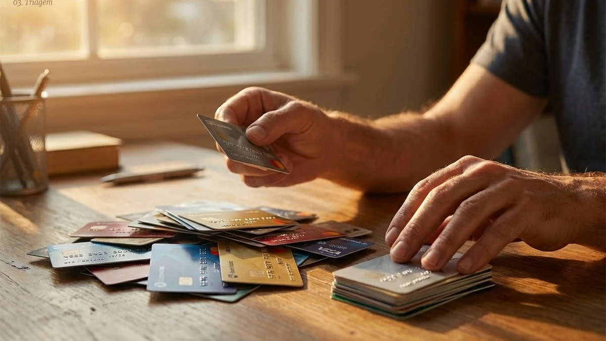 Organizador de documentos com cartões separados por categoria