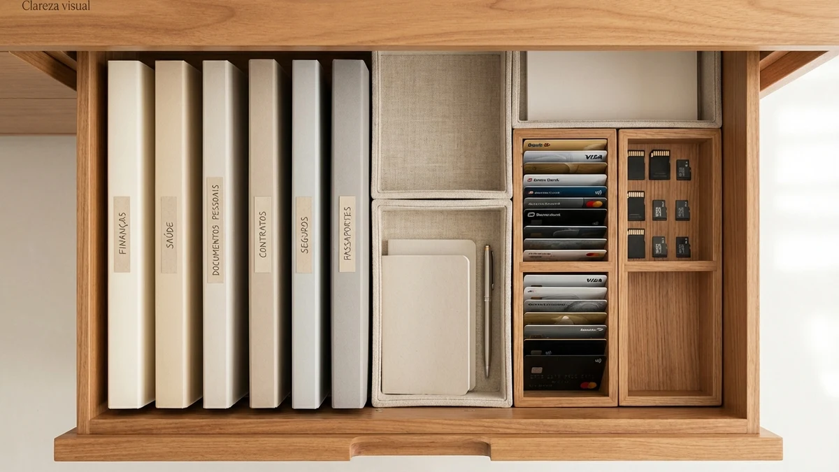 Organizador de cartões em gaveta segura dentro de casa