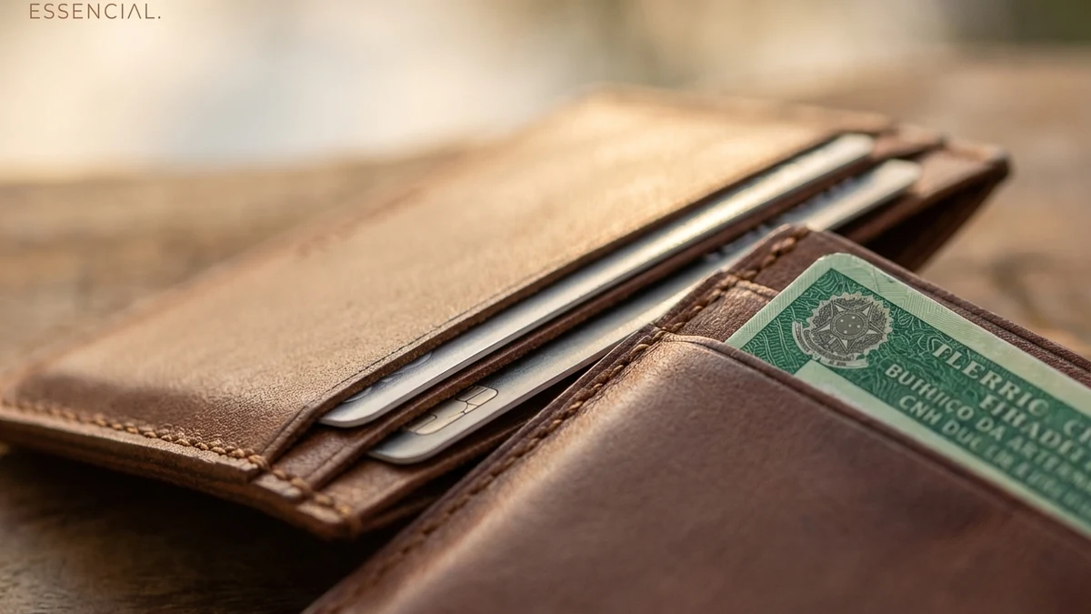 Carteira slim de couro bem cuidada e organizada